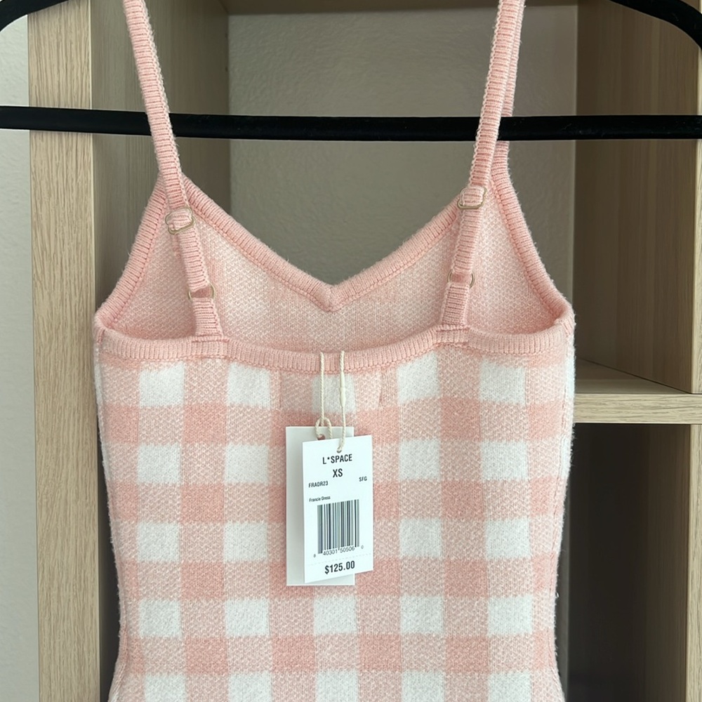 NWT L*Space Francie Mini Knitted Dress in Pink and White Checkers Size XS - Picture 4 of 6